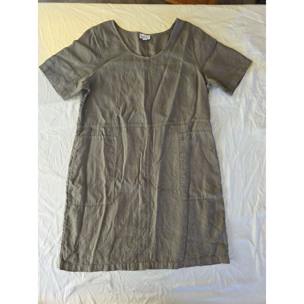 Pure Jill Garment Dyed Linen Dress -Taupe - Women's Size Large (Pockets!)